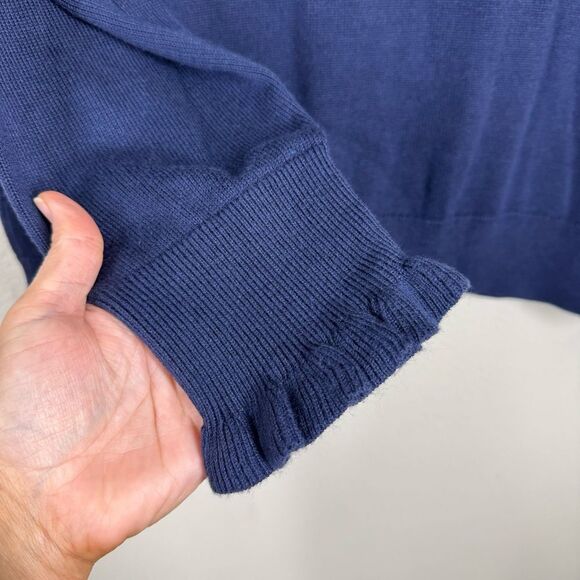 Charter Club V Neck Ruffle Cuff Collared Sweater Long Sleeve Pullover Navy XXL - Picture 4 of 7